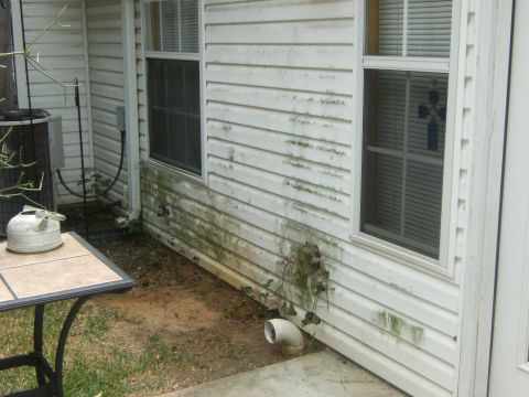 1992 Ford F-150 - The side of a house shows dirty siding with an AC unit and a table with a kettle on it.