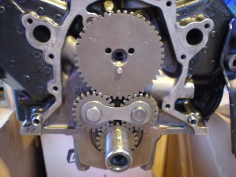 1985 Ford Bronco - Close-up view of engine timing gears, showing the intricate meshing of the components.