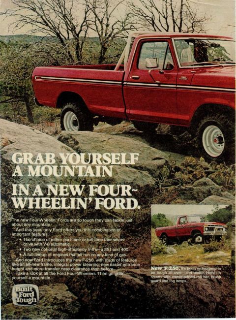 1966 Ford F-100 - This 1977 Ford F-250 pickup truck is shown off-road with added accessories.