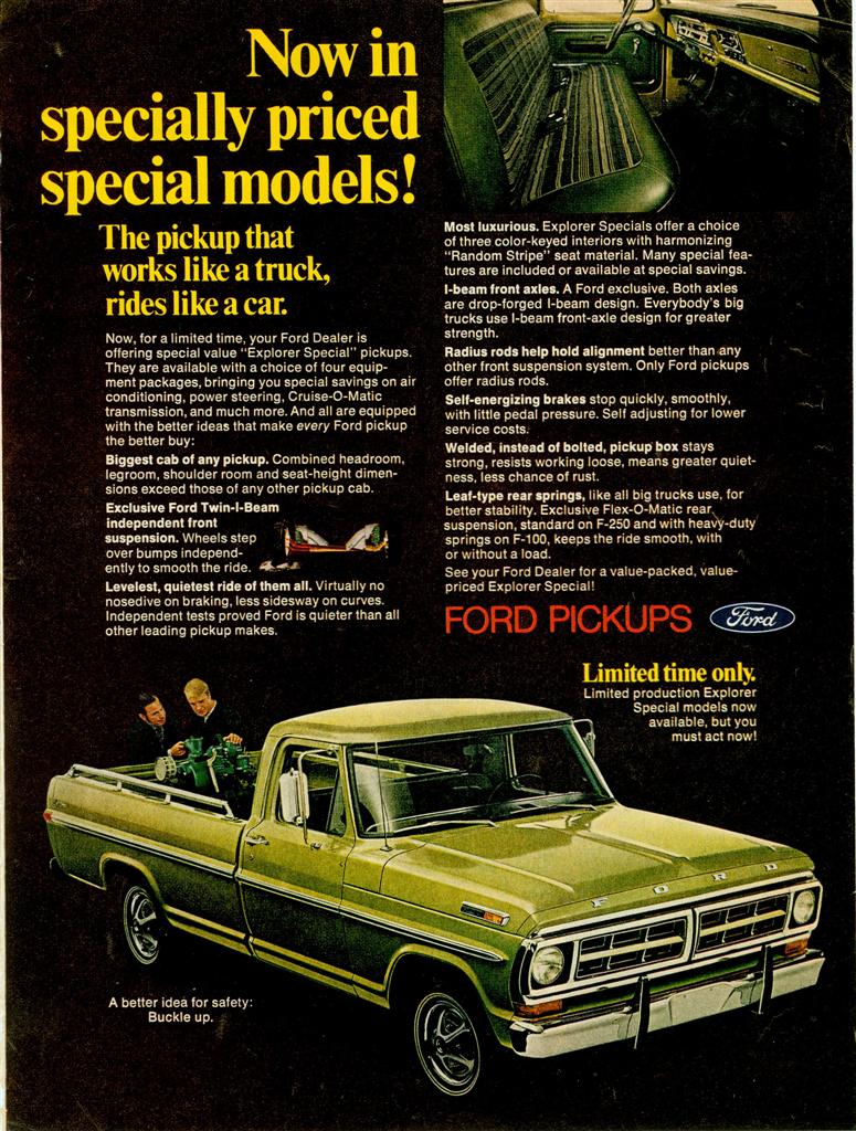 Ford Explorer Special pickup ad, Now in specially priced special models, with green Styleside