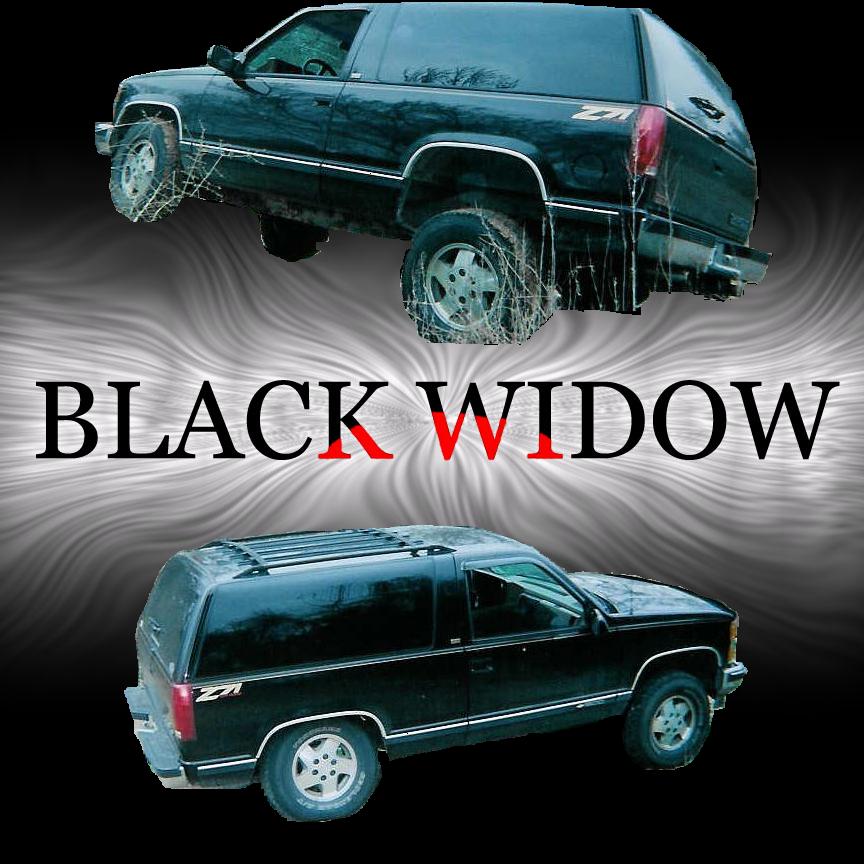 black SUV with "Z71" badge on the side, text "BLACK WIDOW" overlayed