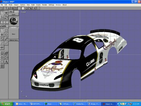 2004 Jeep Wrangler - A 3D model of a black and white Crown Royal branded NASCAR-style race car body is displayed in a computer modeling program. The car feature…