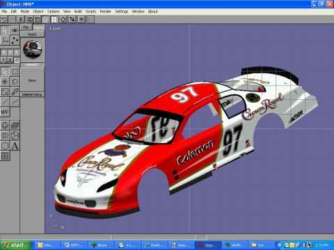 2004 Jeep Wrangler - A 3D rendering of a white and red stock car with the number 97 prominently displayed. The car features "Crown Royal" branding and appears t…