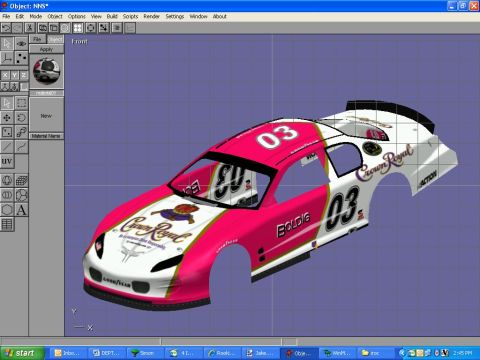2004 Jeep Wrangler - A 3D rendering of a race car with a pink and white paint scheme, featuring "Crown Royal" branding and the number "03". The car is displayed…