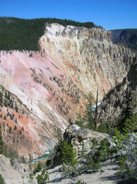 1996 Ford Bronco - A wide canyon with steep, colorful walls is carved by a turquoise river below. Pine trees dot the landscape, with a dense forest crowning t…
