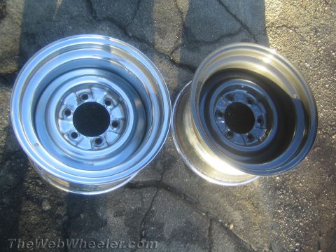 1987 Suzuki Samurai - Photograph of a pair of steel wheel rims, not a technical document.
