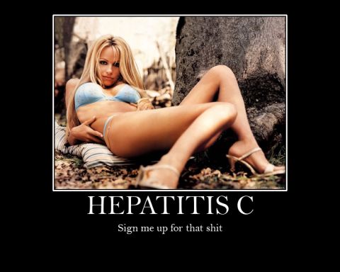 1992 Ford Mustang - Poster with a woman and a humorous, albeit dark, caption about Hepatitis.