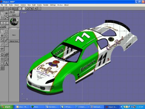 2004 Jeep Wrangler - A 3D rendering of a NASCAR-style race car with a green and white paint scheme featuring "Crown Royal" branding and the number "11". The car…
