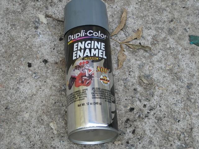 Dupli-Color Engine Enamel spray paint can, ceramic 500, heat tested. Image shows engine illustration