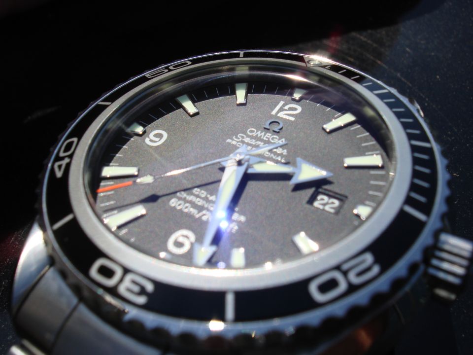 Omega Seamaster Professional watch with black dial and rotating bezel.