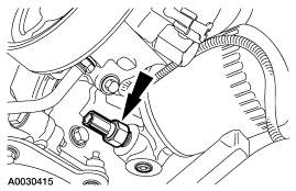 2007 Ford Mustang - Service-manual line illustration (A0030415) with a callout arrow indicating a sensor or fitting location on an engine.