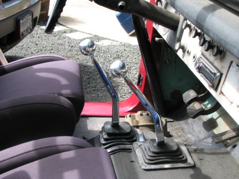 1968 Ford Bronco - Interior view of a 1968 Ford Bronco, highlighting the dual shifter setup.