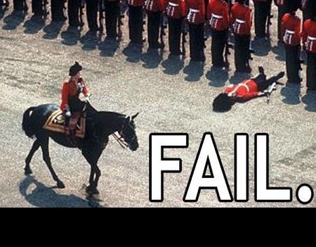 1988 Mercury Grand Marquis - Meme image showing a collapsed red-uniformed guardsman behind a mounted rider, with the word FAIL overlaid.
