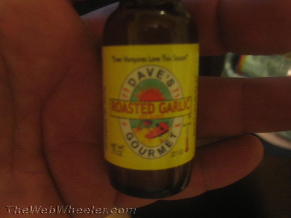 Dave's Roasted Garlic Gourmet Hot Sauce bottle label