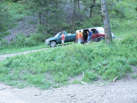 2006 Ford E350 - View of the van from level ground, up Flathead pass.
