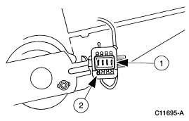 2007 Ford Mustang - Service procedure figure identifying an electrical connector with numbered callouts on a vehicle component.
