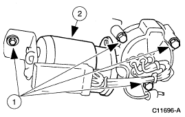 2007 Ford Mustang - Service procedure figure of a component assembly with numbered callouts pointing to fasteners and parts.