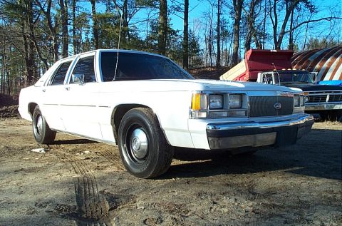 1991 Ford Crown Victoria LTD - A white sedan sits in a dirt lot with trees in the background and other vehicles nearby.