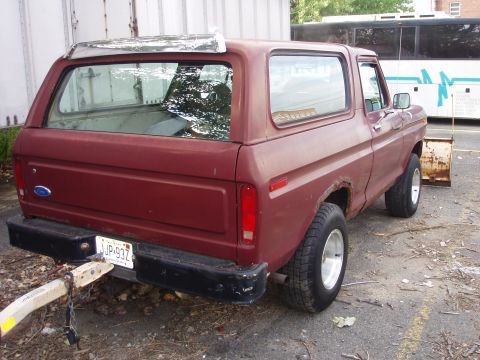 1979 Ford Bronco - Rear view of a 1979 Ford Bronco with a trailer hitch and a license plate.