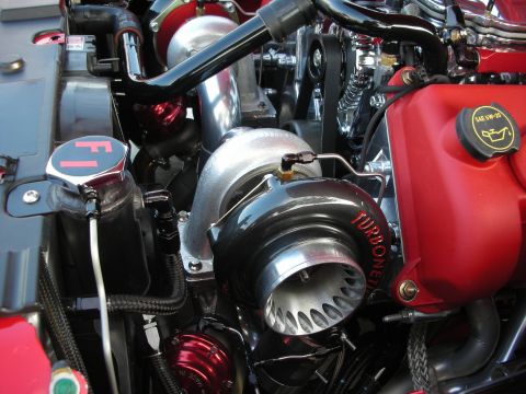 1998 Ford Crown Victoria - Custom engine modifications are visible, including a prominent turbocharger and associated plumbing.