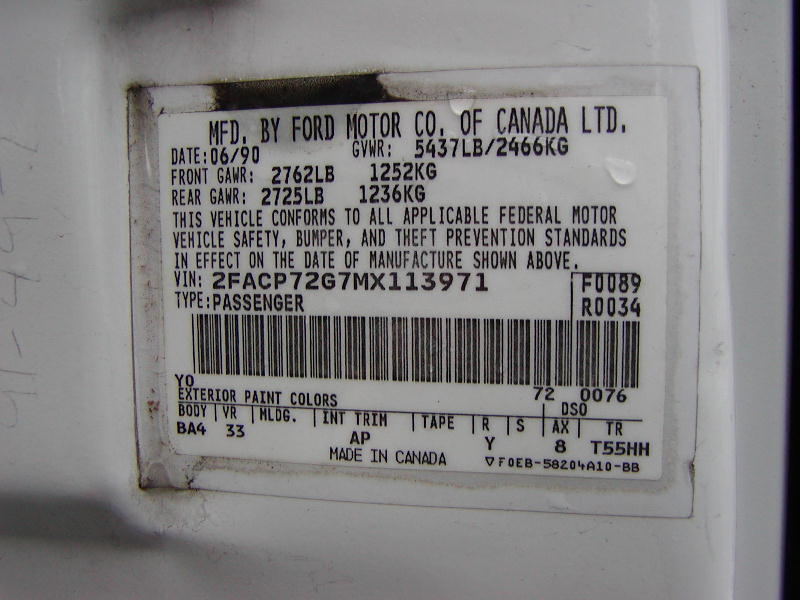 Ford Motor Co of Canada VIN certification label with GVWR and paint codes