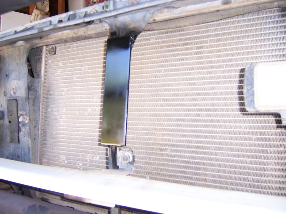 Close-up of vehicle radiator and transmission cooler assembly