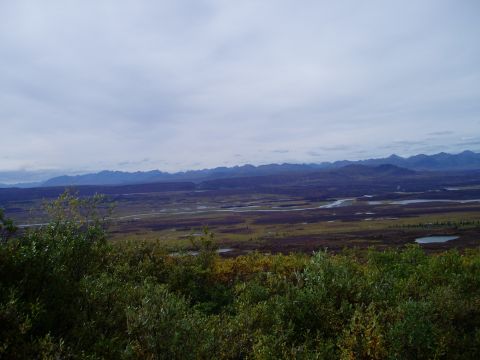 2000 Ford E350 - Expansive view of a valley with mountains and a river, seen from a vegetated overlook.