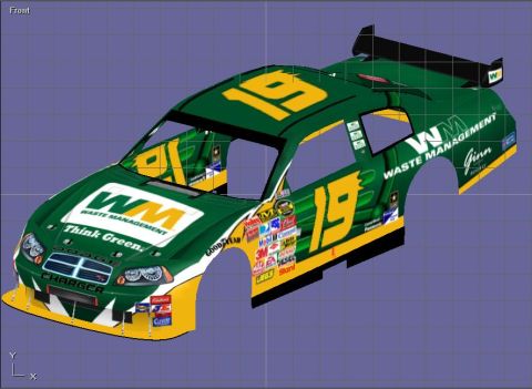 2004 Jeep Wrangler - This is a digital rendering of a NASCAR race car body, likely a Dodge Charger, with Waste Management sponsorship and the number 19.