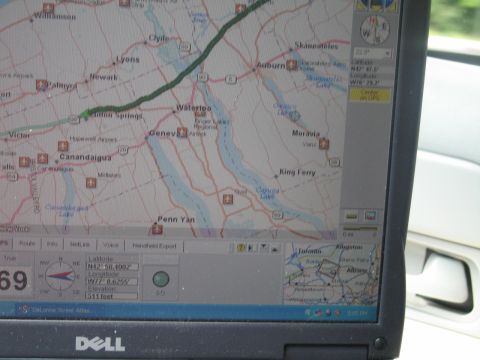 2001 Ford Crown Victoria - Photo of a Dell laptop displaying a GPS street-atlas map of the New York Finger Lakes.