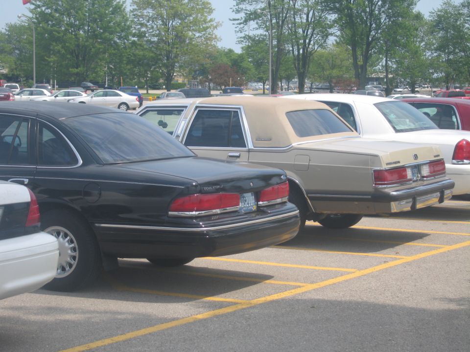 Rear view of a black 1998 Ford Crown Victoria parked in a lot
