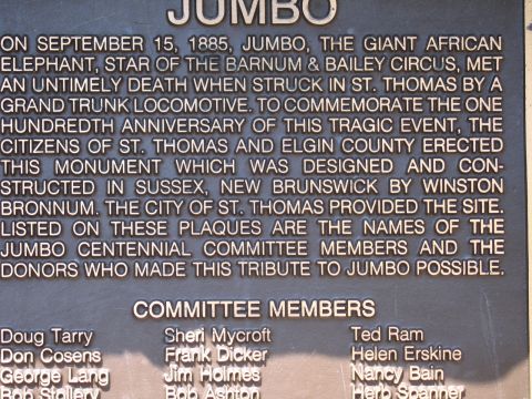 2001 Ford Crown Victoria - Photograph of a Jumbo elephant memorial plaque, a commemorative monument text, not a vehicle technical document.
