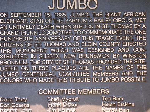 2001 Ford Crown Victoria - Photograph of the Jumbo monument commemorative plaque, not a vehicle technical document.