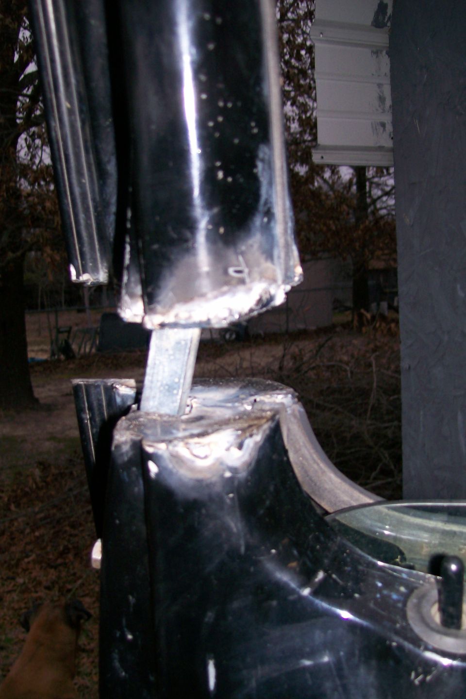 Cut and welded vehicle body panel section outdoors