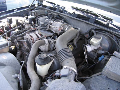 2001 Ford Crown Victoria - The engine bay of a 2001 Ford Crown Victoria shows a V8 engine with various components and wiring.
