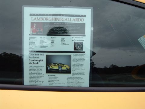1999 Mercury Grand Marquis - A document detailing the Lamborghini Gallardo is displayed on a car window.