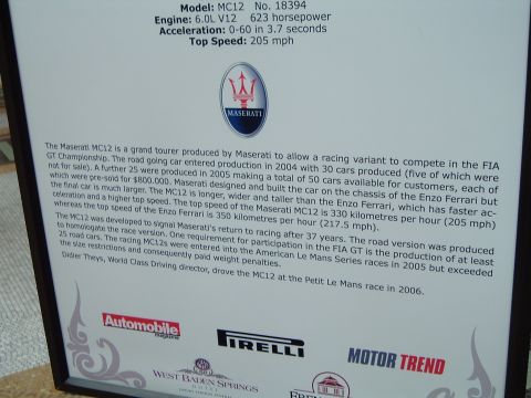 1999 Mercury Grand Marquis - This document provides details on the Maserati MC12, including its production numbers and performance figures.