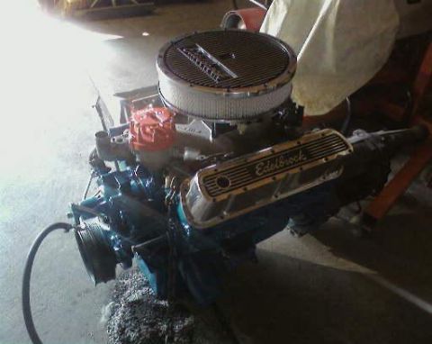 1970 Ford Fairlane - Close-up of a V8 engine, Edelbrock valve covers and a large air filter assembly.