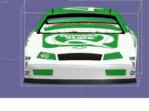 2004 Jeep Wrangler - A front view of a white and green race car with the number 46 and "Quaker State" branding visible. The car is presented in a 3D rendering e…