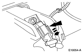 2007 Ford Mustang - Service-manual line illustration (E10054-A) with callout arrows indicating a connector or component on a vehicle assembly.