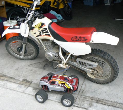 2002 Kawasaki Ninja - Honda dirt bike with the Traxxas RC truck.