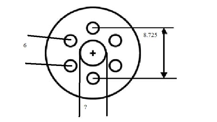 Diagram of a circular object with holes and dimensions.