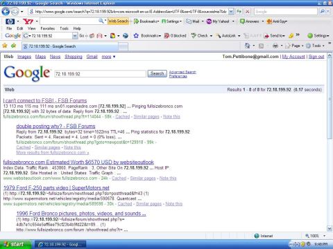1990 Ford Bronco - A screenshot of a Google search results page for the IP address 72.18.199.92.