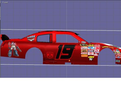 2004 Jeep Wrangler - Digital rendering of a race car body with various sponsor decals and a Transformers graphic.