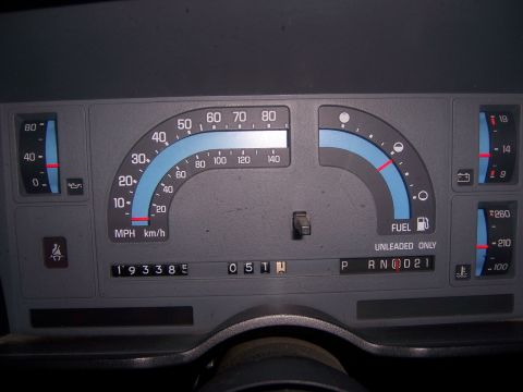 1991 Ford Bronco - Close-up of the dashboard gauges, showing speedometer and other indicators.