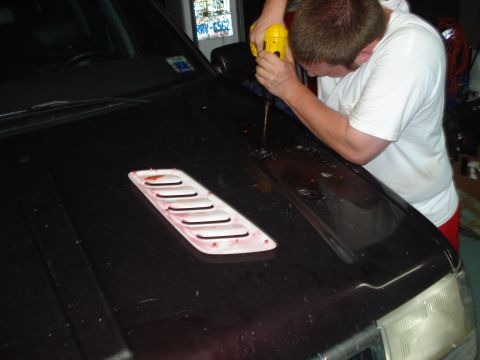 1996 Ford Bronco - Pic of the Louver and drilling the holes for the Mouting points. Louvers came off a 5.9L Grand Cherokee of the same year range.