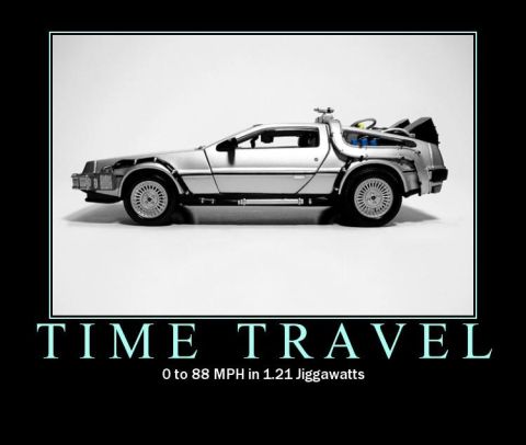 1988 Mercury Grand Marquis - A silver DeLorean DMC-12, modified for time travel, is shown in profile against a white background with a motivational poster style.