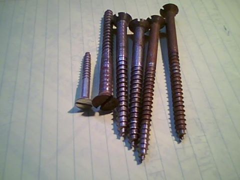 1995 Ford Bronco - A collection of wood screws, some appearing older and rusted, are laid out on a piece of lined paper.