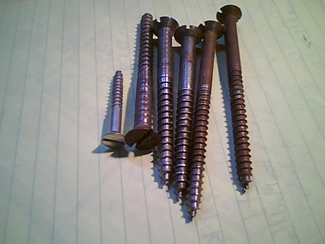 Assortment of wood screws of varying sizes on lined paper