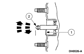 2007 Ford Mustang - Service-manual line illustration (DH0526-A) showing a stud-mounted component with numbered callouts and directional arrows.