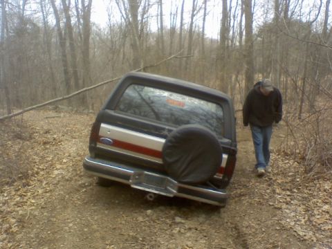 1989 Ford Bronco - better angle of how screwed i was, my friend played spotter and held it from goin over. dont trespass kids, get-aways never happen as planed